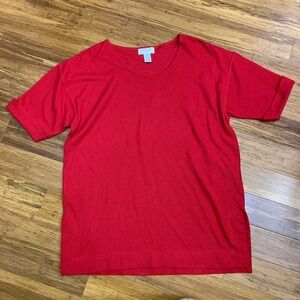 Express Tricot‎ Red Short Sleeve T-Shirt Top Side Slits Women's Size Large VTG